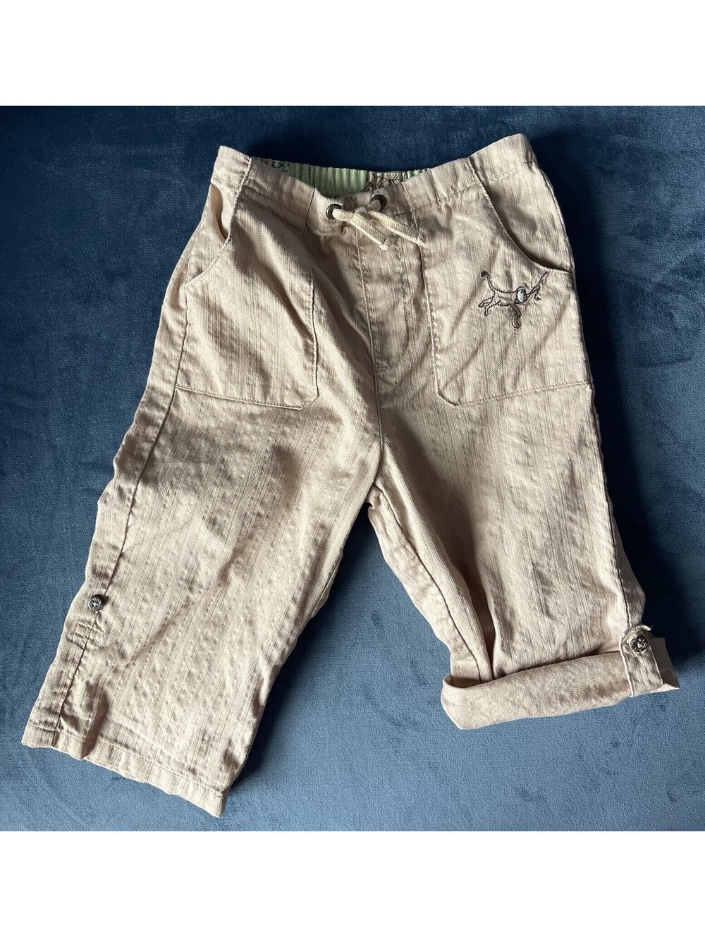 JANIE AND JACK Pants Boy 12-18 mos Capris Monkey Jungle Theme Roll Tab Tan Brown